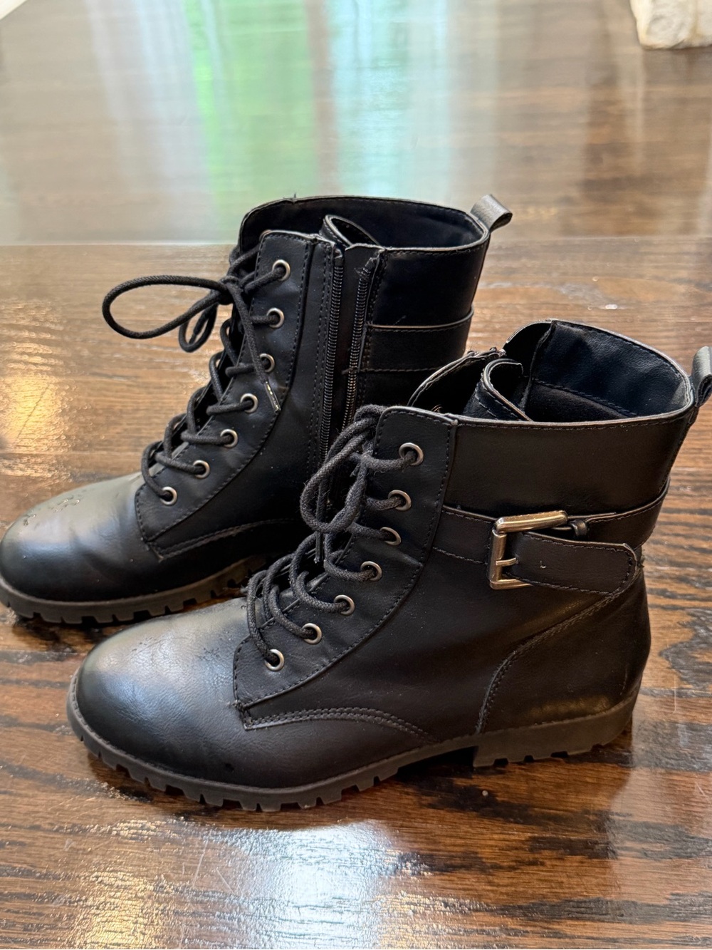 New Black Lace-Up Ankle Boots with Buckle